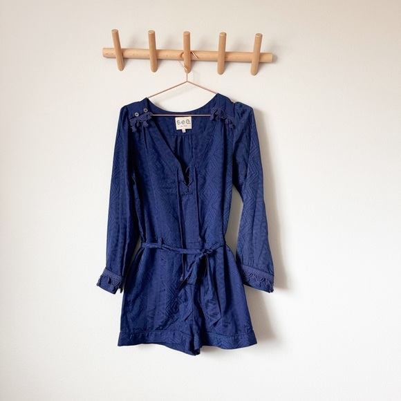 SEA New York Blue Silk Romper